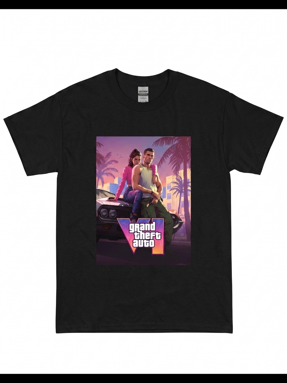 GTA 6 Black Tee Large Size GTA V Graphic DTF Print